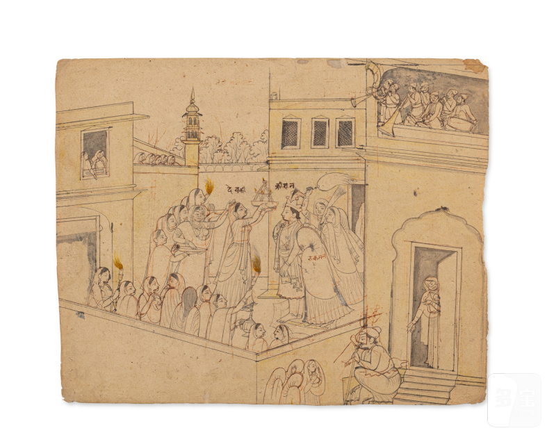 A group of nineteen drawings depicting the abduction of Rukmini by Krishna, India, Guler or Kangra, Late 18th / Early 19th century - 图11